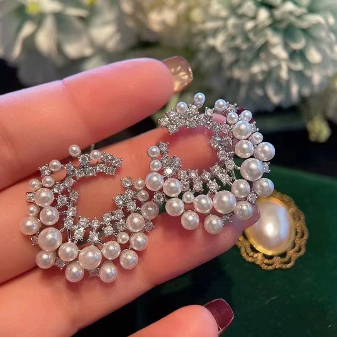 Celestial Pearl & Crystal Statement Earrings