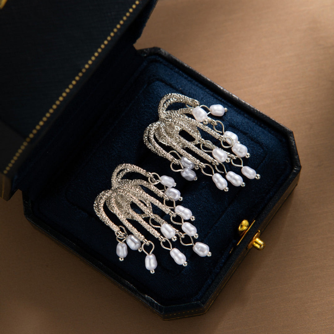 Silver Shimmer Pearl Drops Earrings