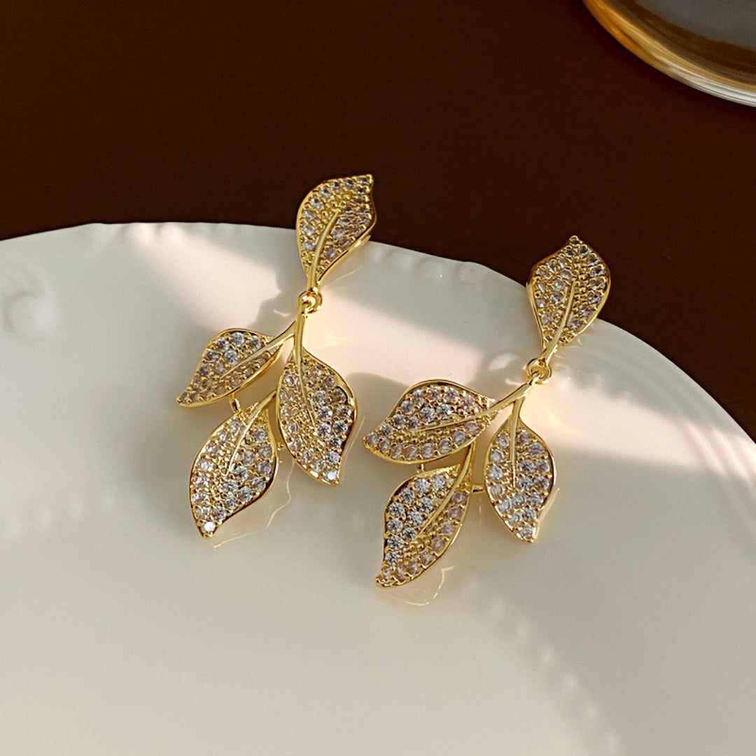 Golden Dewdrop Leaf Earrings