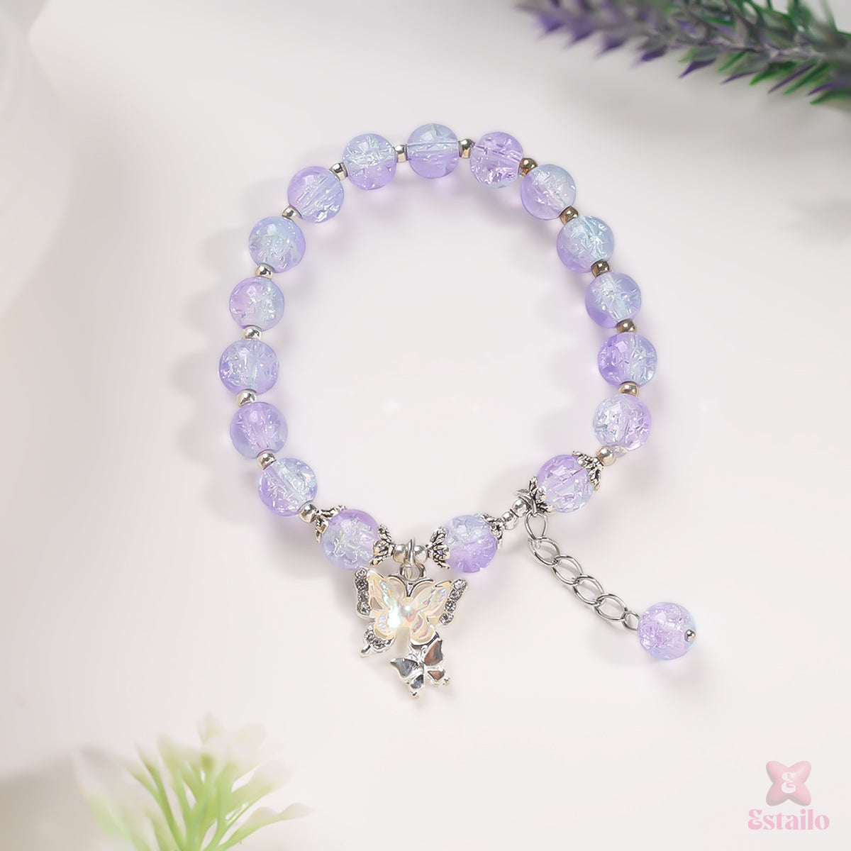 Lavender Butterfly Charm Bracelet