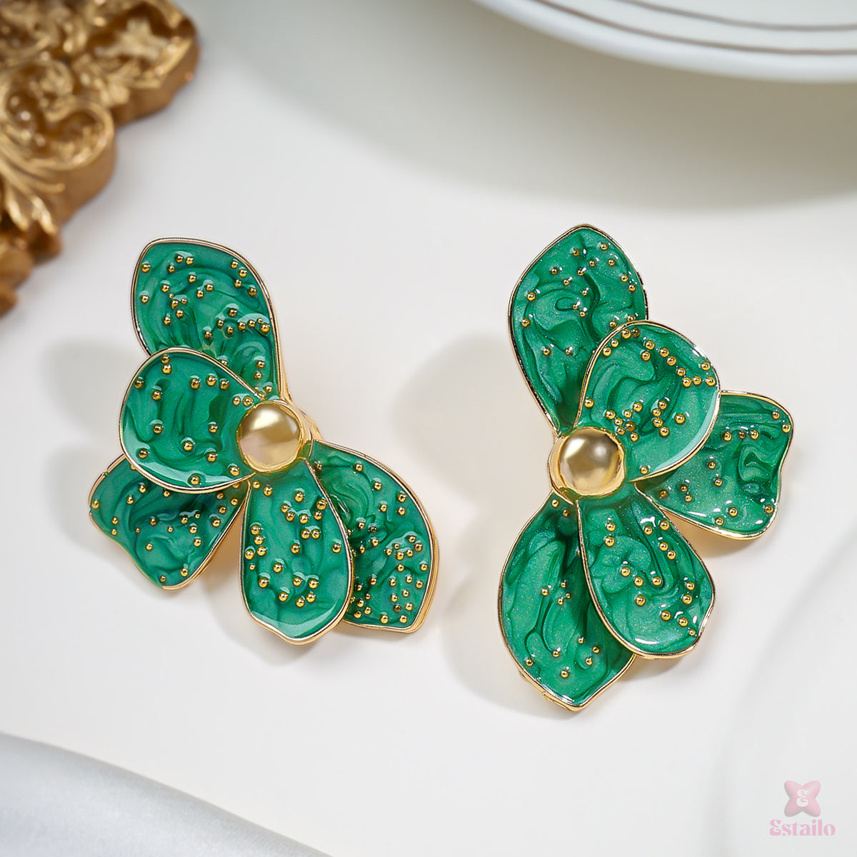 Enamel Flower Statement Earrings