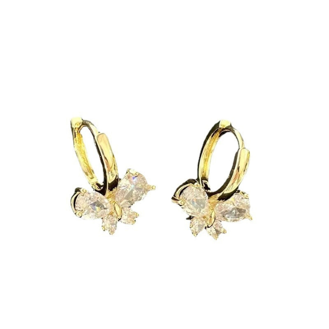 Silver Zircon Butterfly Hoops Earrings