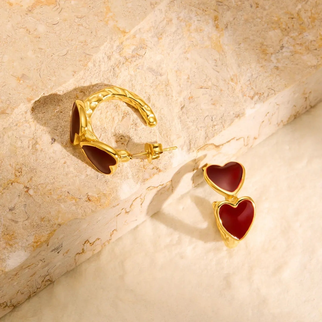 Crimson Heart Hoops Earrings