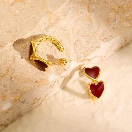 Crimson Heart Hoops Earrings