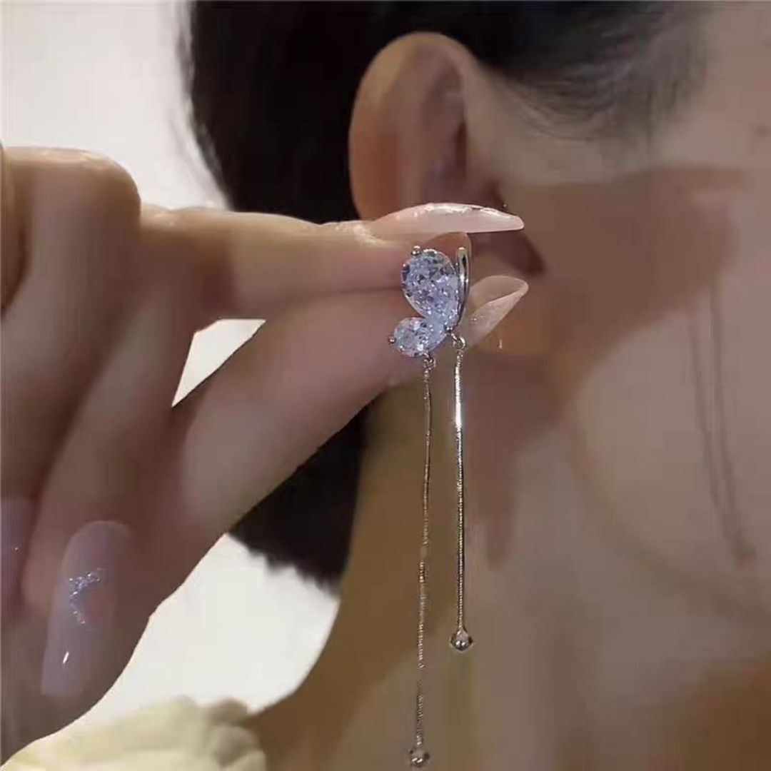 Crystalline Butterfly Tassel Drops Earrings