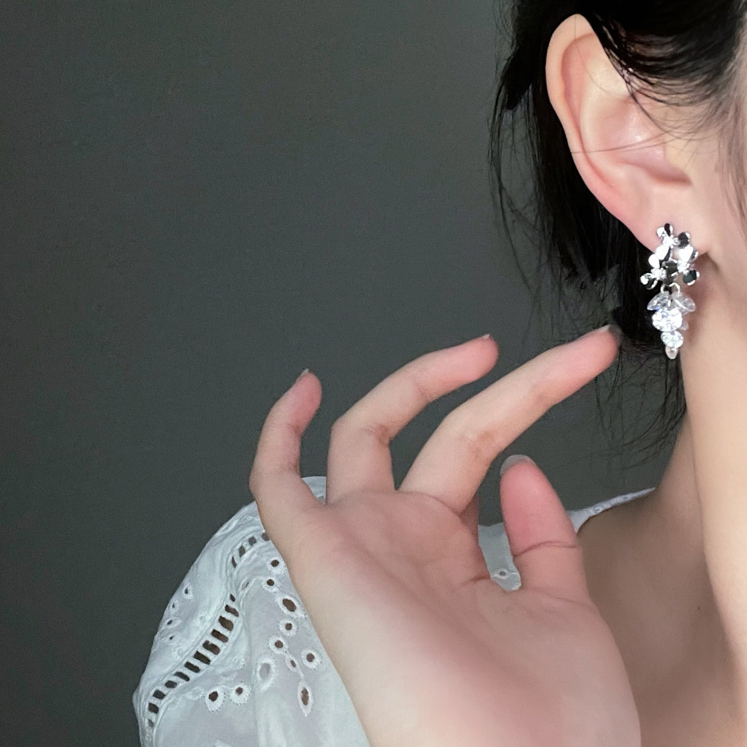 Zircon Flower & Crystal Grape Earrings