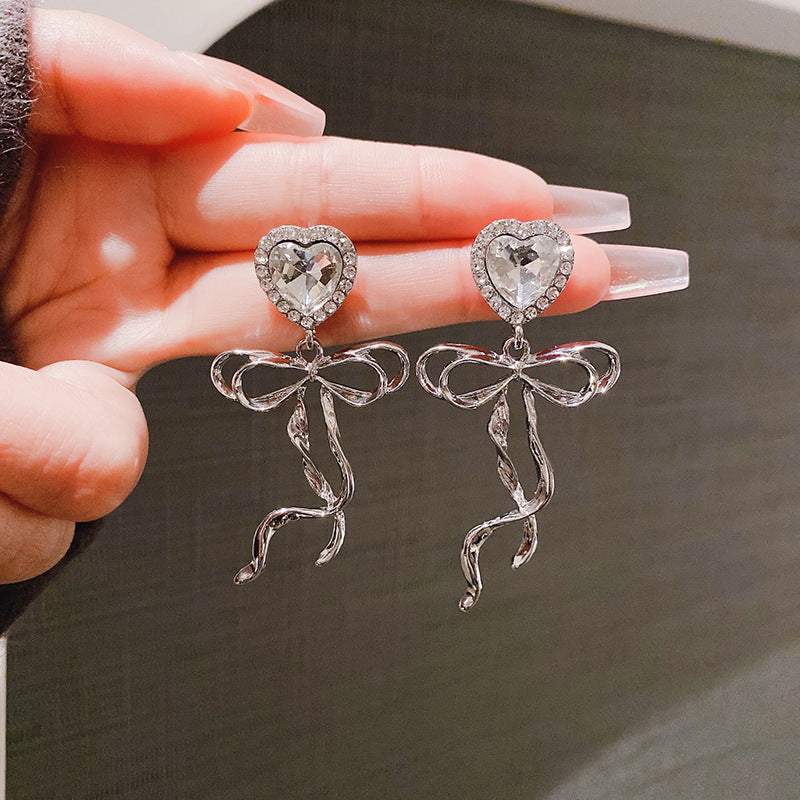 Rhinestone Sweetheart Bow Earrings