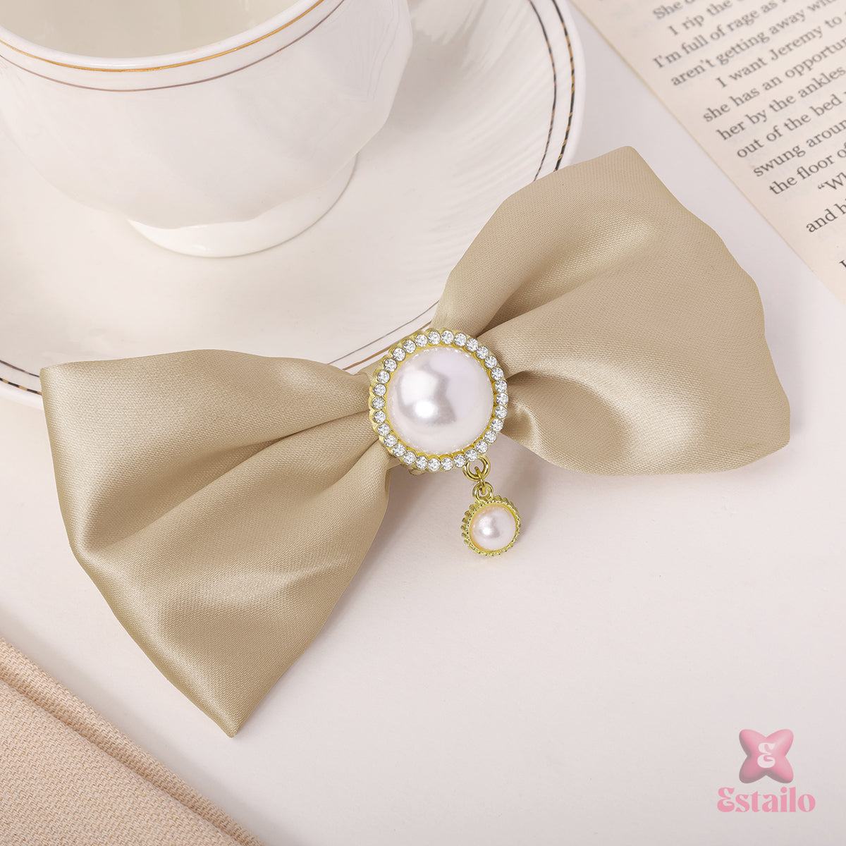Rhinestone Pearl Bow Clip