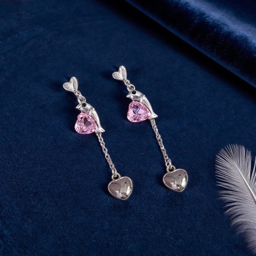 Dolphin's Embrace Heart Dangle Earrings