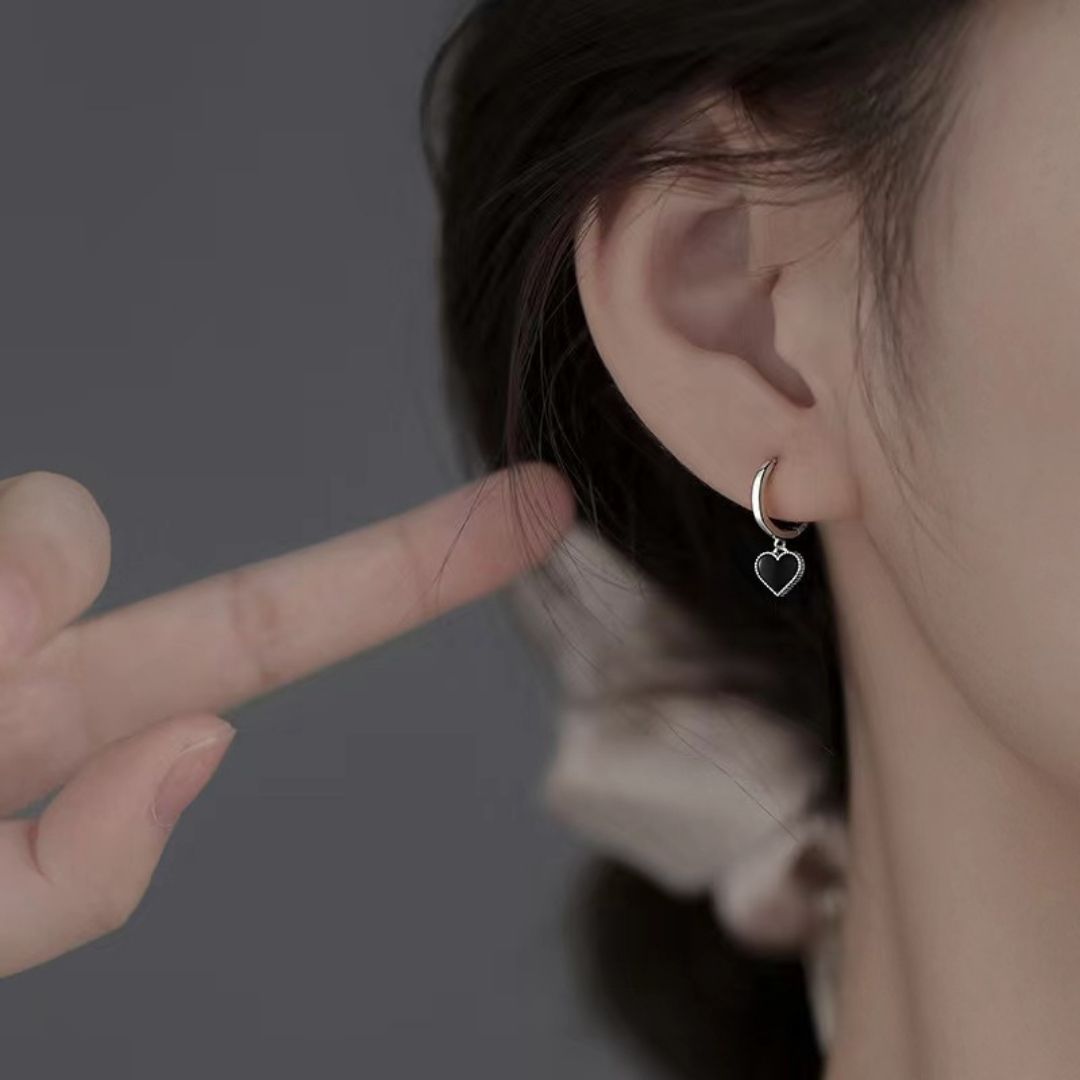 Midnight Heart Drop Hoops Earrings