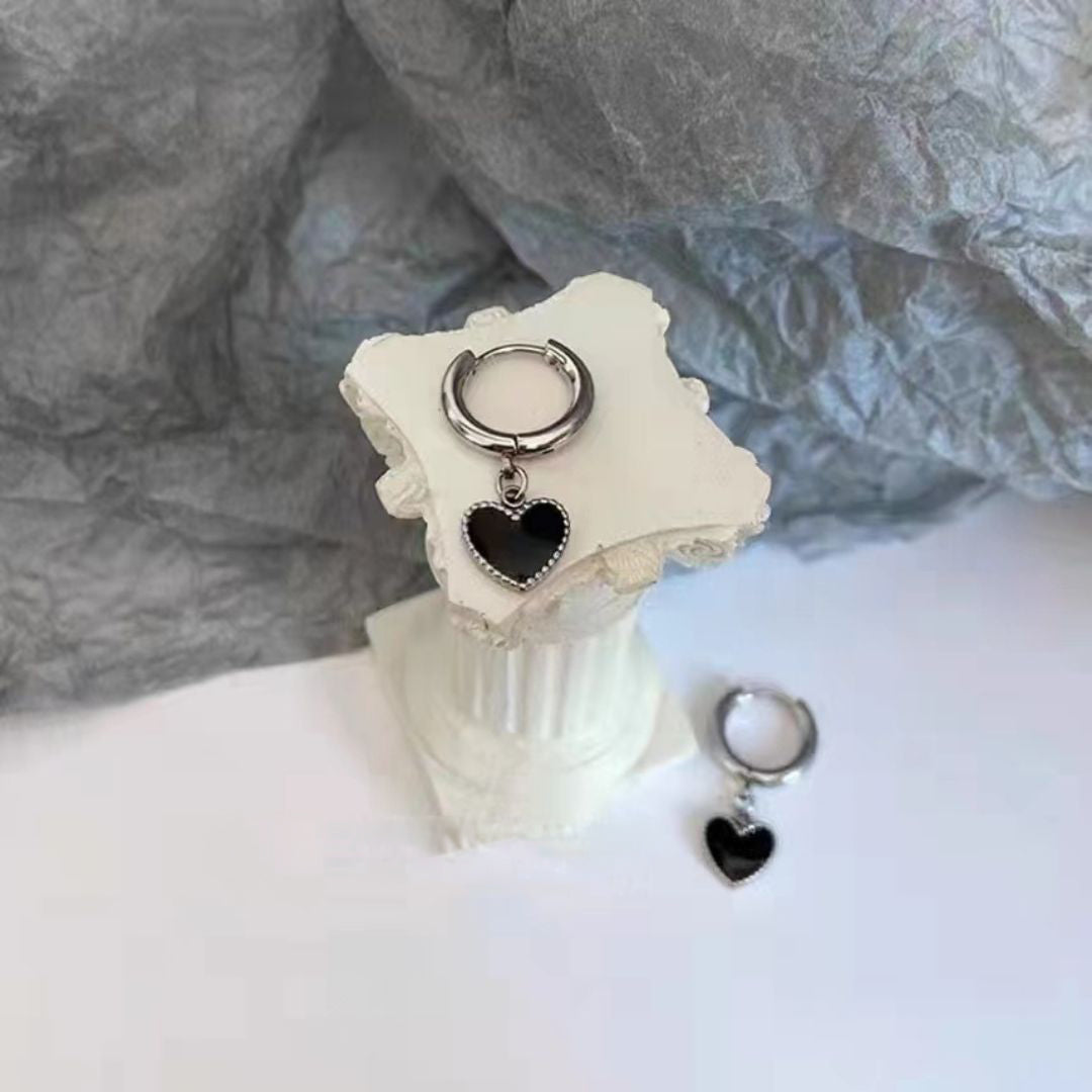 Midnight Heart Drop Hoops Earrings