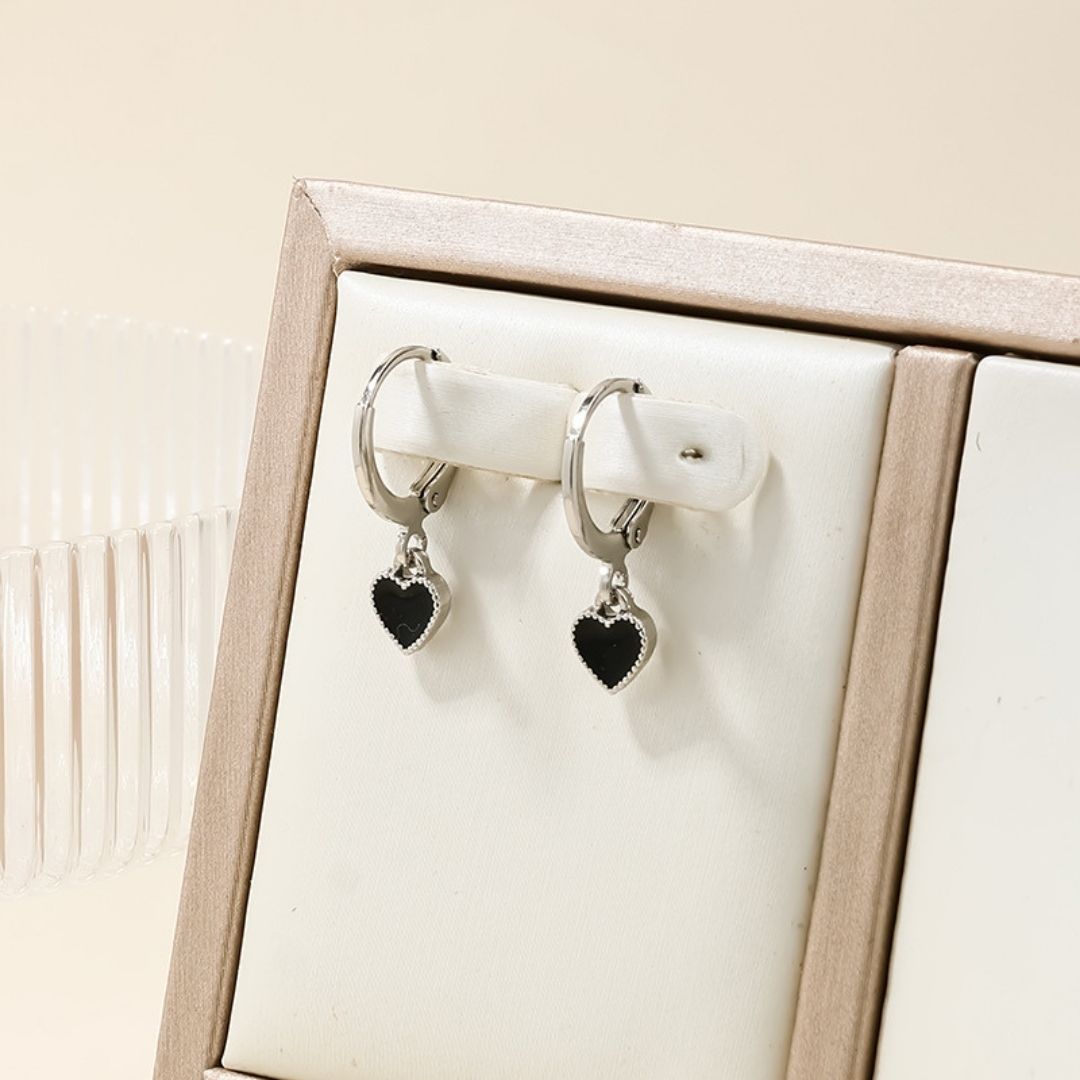 Midnight Heart Drop Hoops Earrings