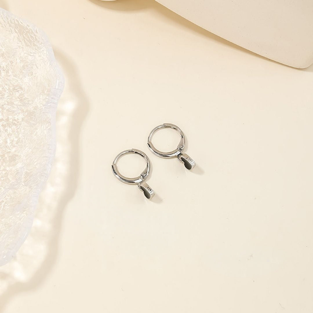 Midnight Heart Drop Hoops Earrings