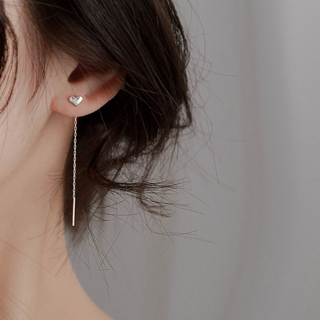 Minimalist Heart Threader Earrings