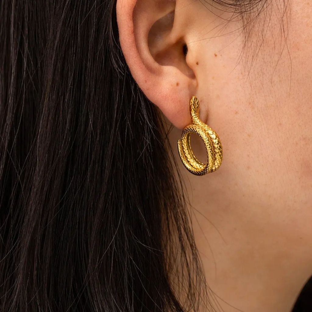 Golden Coil Snake Earrings