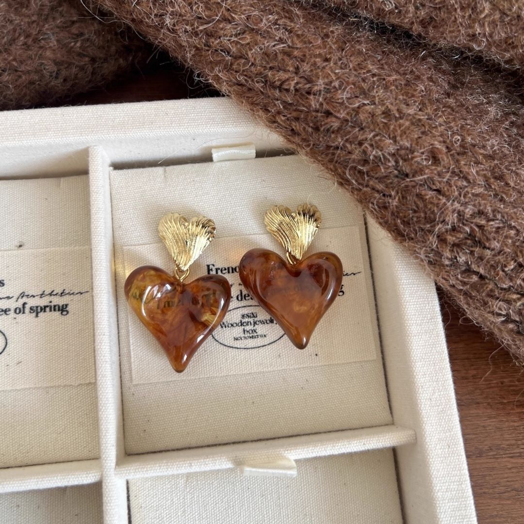 Amora Amber Hearts Drops Earrings