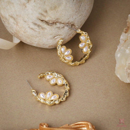 Pearl Twirl Loops Gold Earring