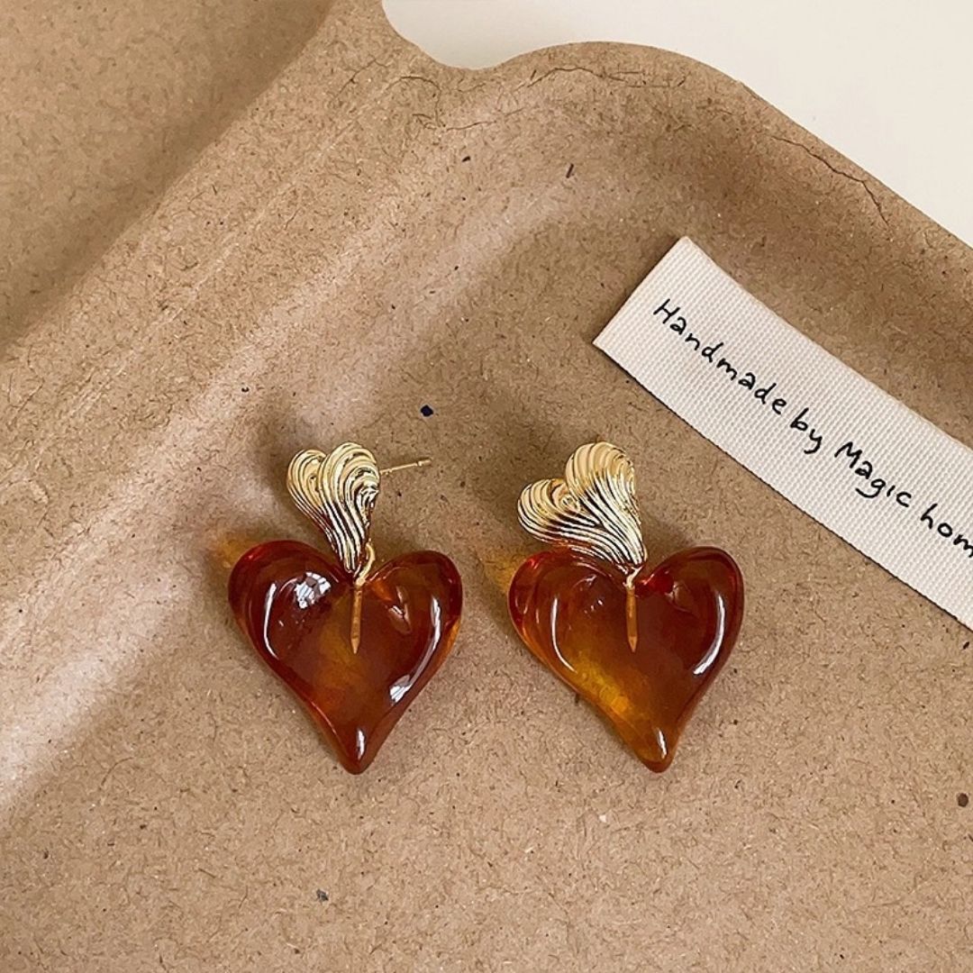 Amora Amber Hearts Drops Earrings