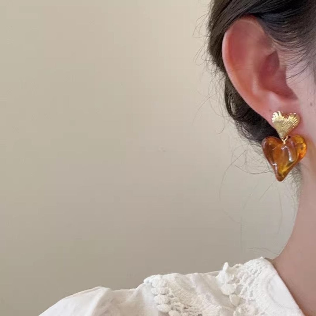 Amora Amber Hearts Drops Earrings
