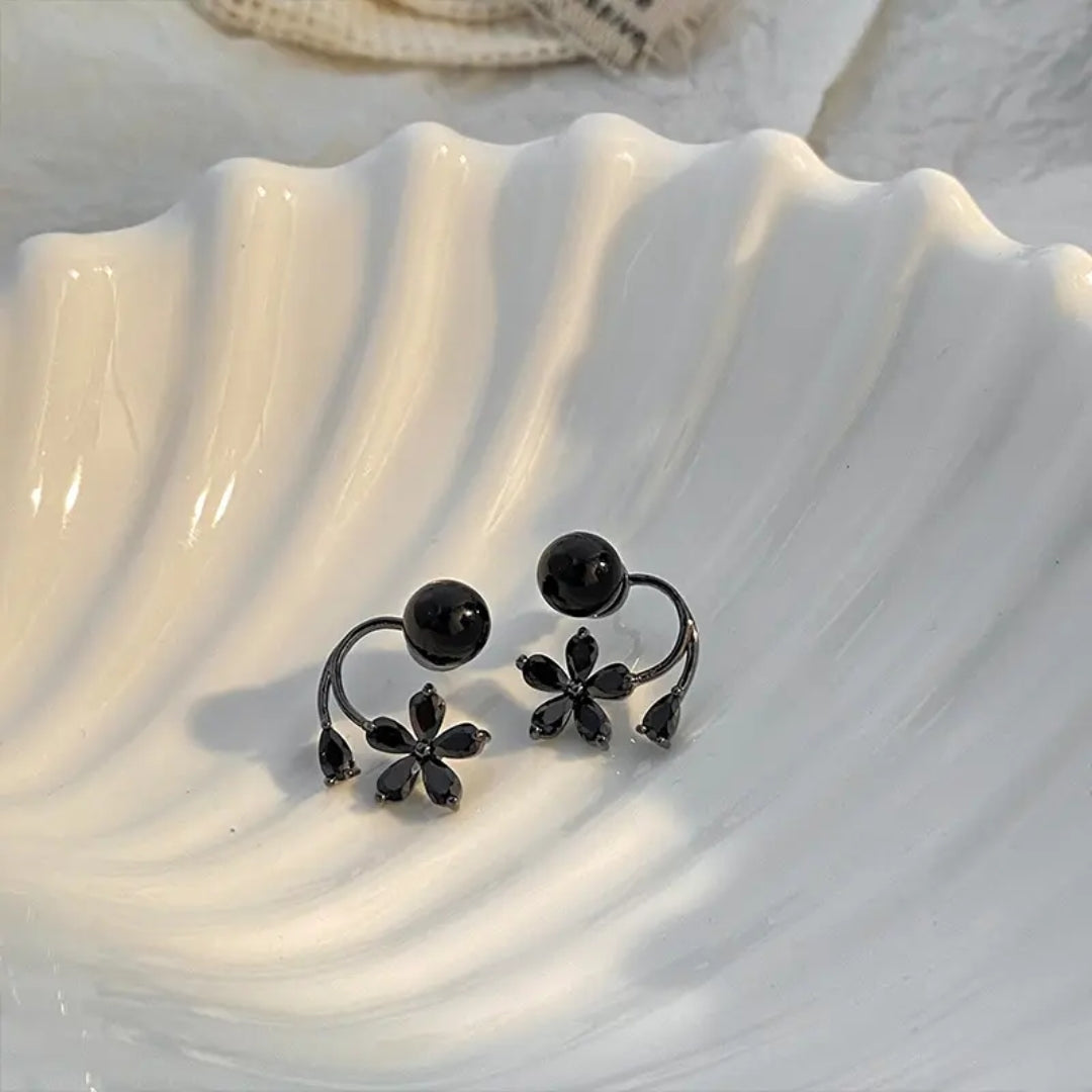 Chic Black Blossom Back Earrings