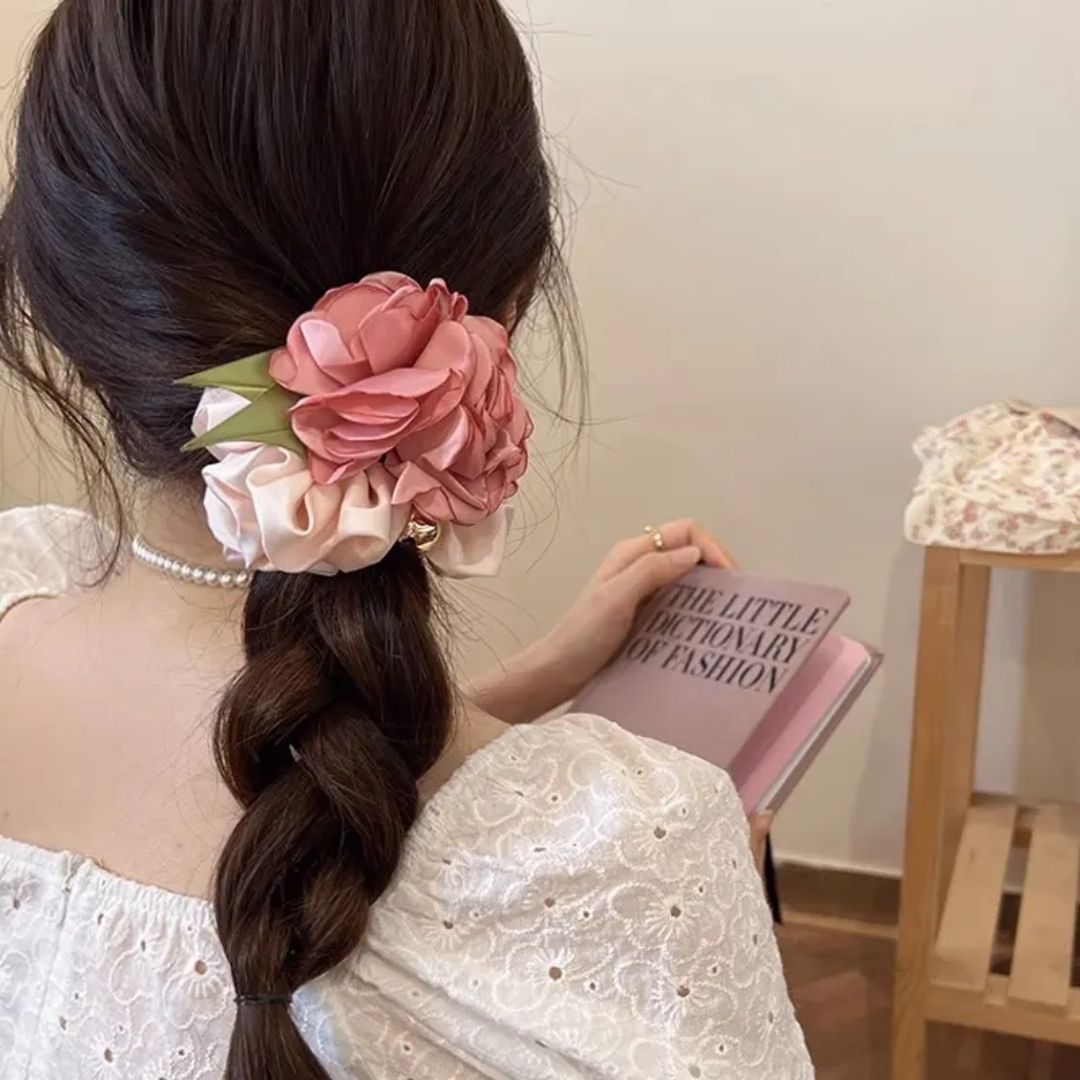camellia flower scrunchies