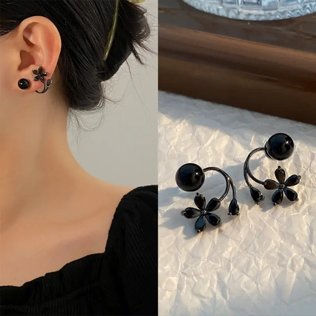 Chic Black Blossom Back Earrings
