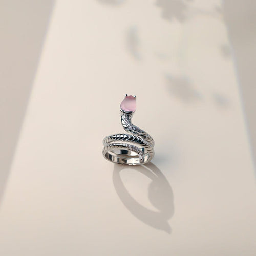 Silver Snake Gem Ring