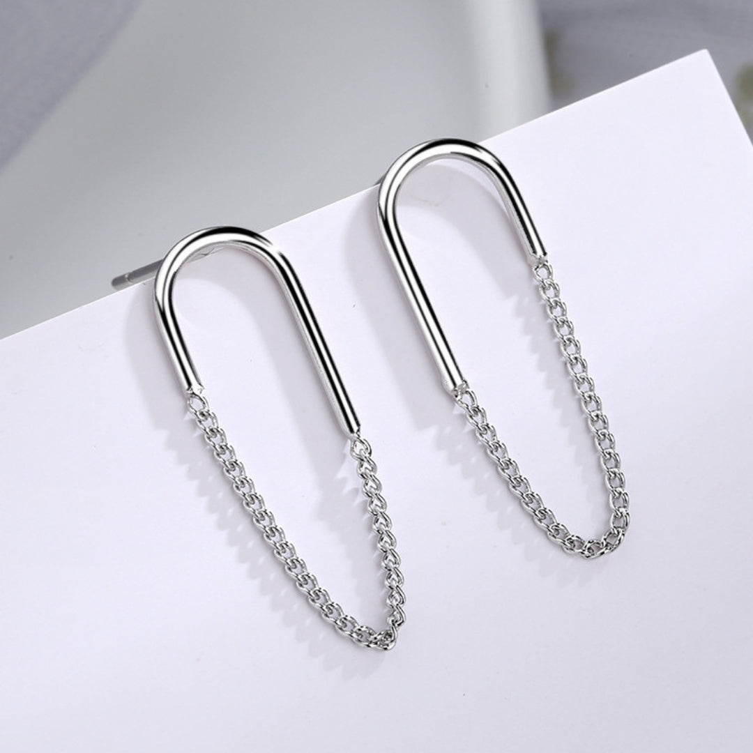 Arc & Chain Silver Drops Earrings