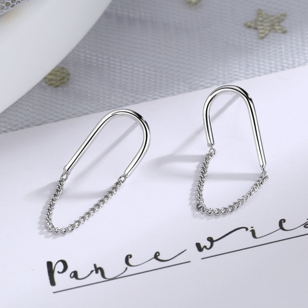 Arc & Chain Silver Drops Earrings