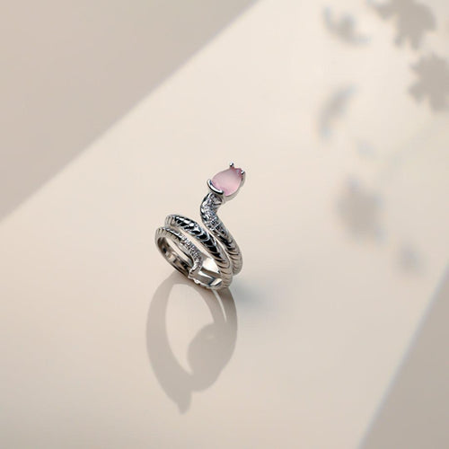Silver Snake Gem Ring