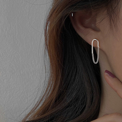 Arc & Chain Silver Drops Earrings