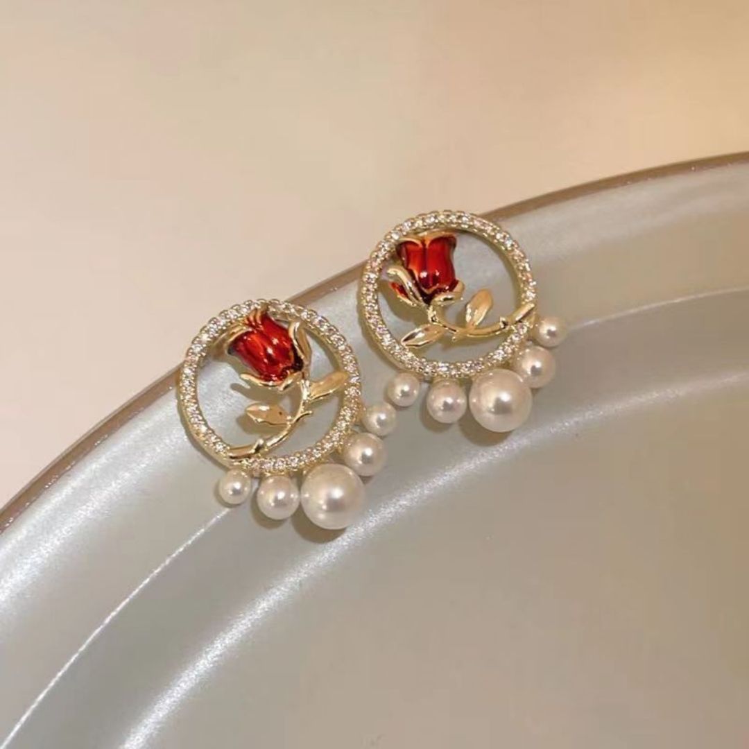 Luminous Rose Pearl Halo Earrings