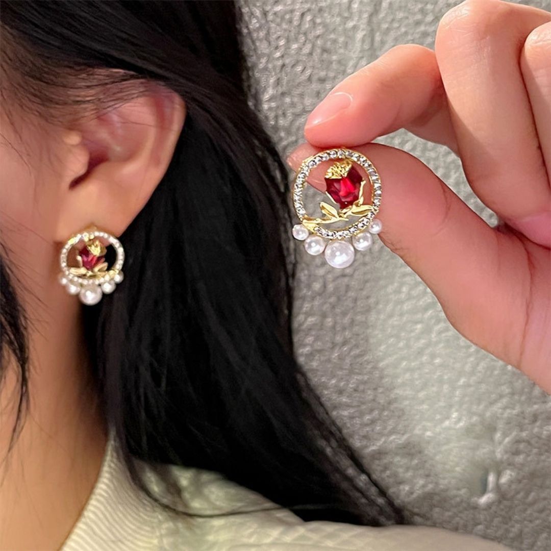 Luminous Rose Pearl Halo Earrings