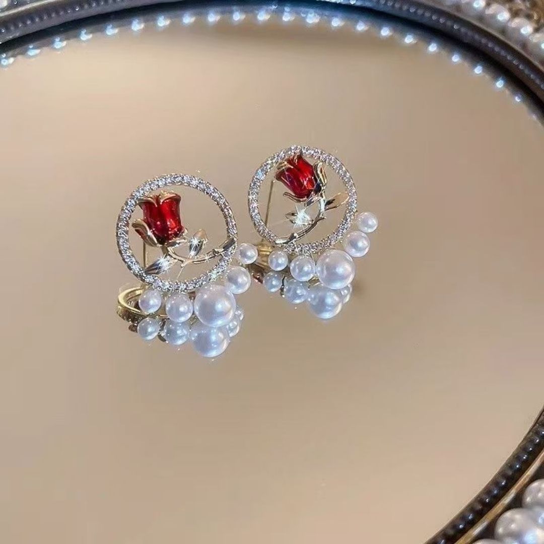 Luminous Rose Pearl Halo Earrings