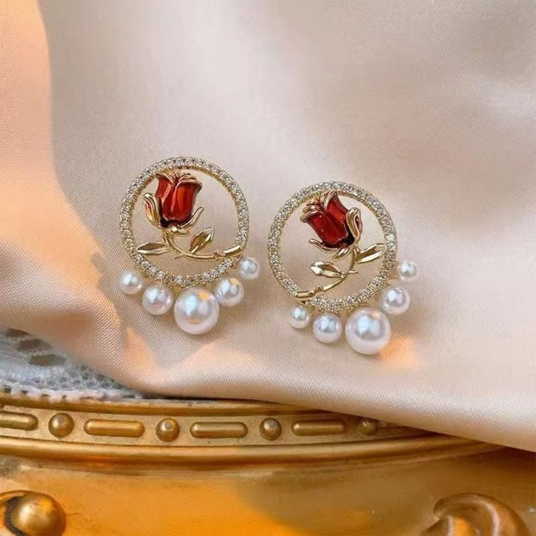 Luminous Rose Pearl Halo Earrings