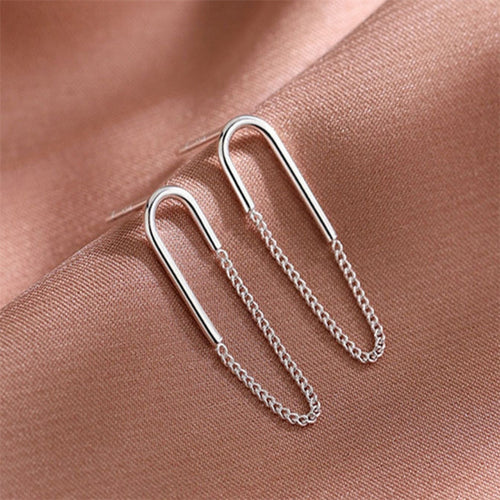 Arc & Chain Silver Drops Earrings