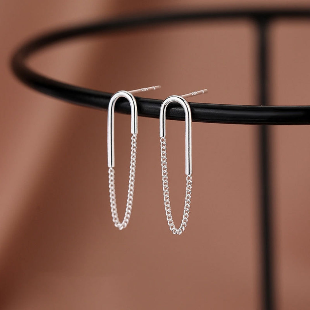 Arc & Chain Silver Drops Earrings