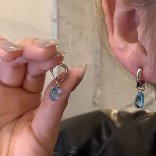 Blue Crystal Huggies Earrings