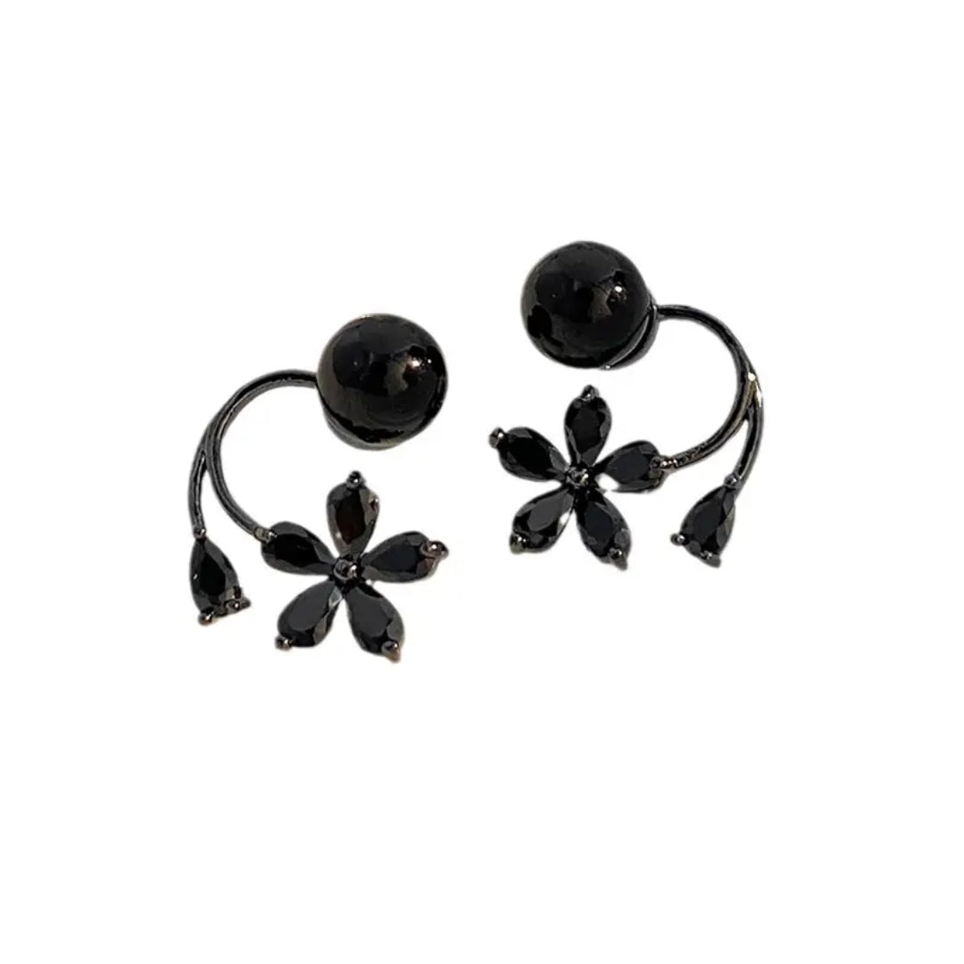 Chic Black Blossom Back Earrings
