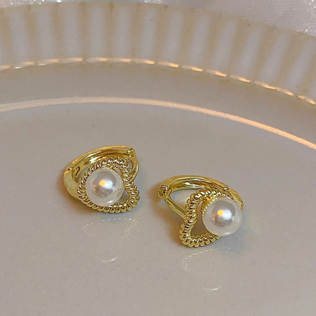 Gilded Cordis Pearl Huggies Earrings