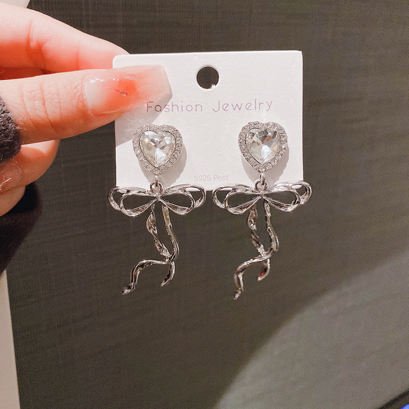 Rhinestone Sweetheart Bow Earrings