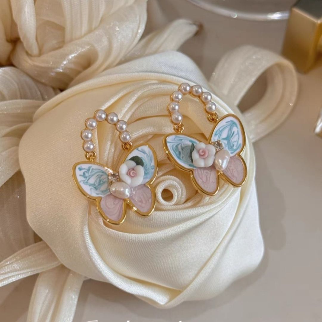 Whimsical Winged Pearls Earrings
