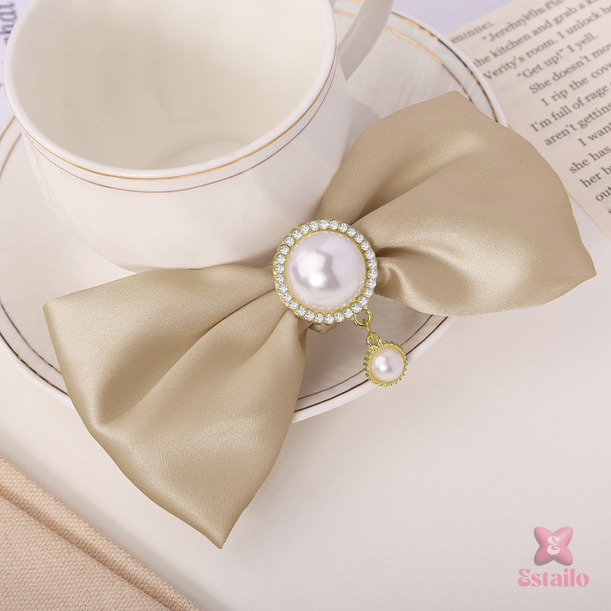 Rhinestone Pearl Bow Clip
