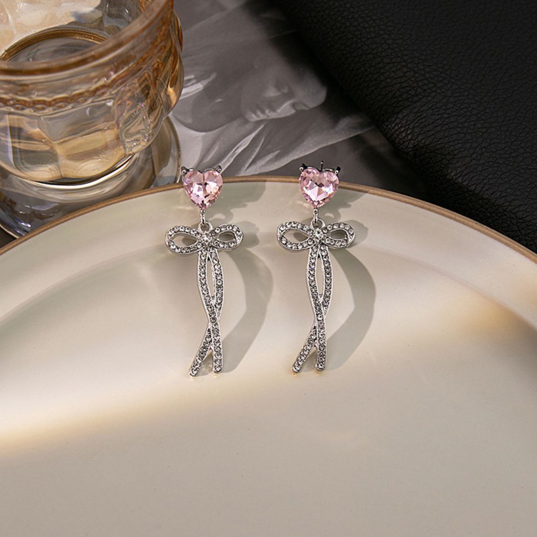 Rose Ribbon Hearts Earrings