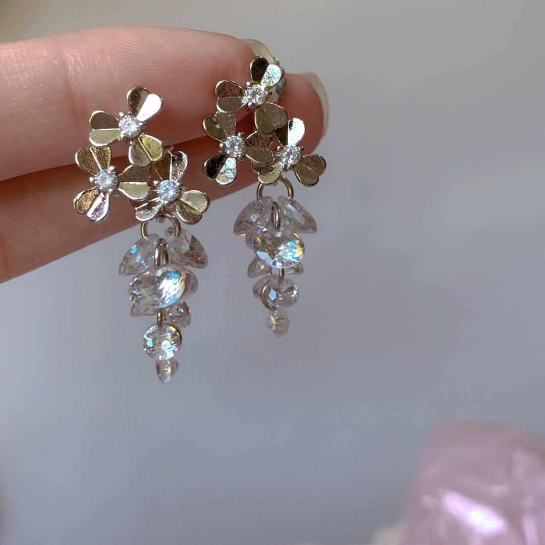Zircon Flower & Crystal Grape Earrings