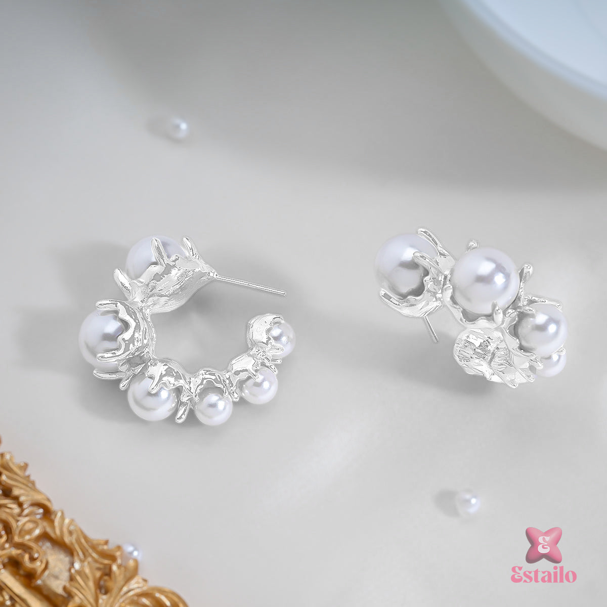 Moonlit Dewdrop Pearl Hoops Earrings