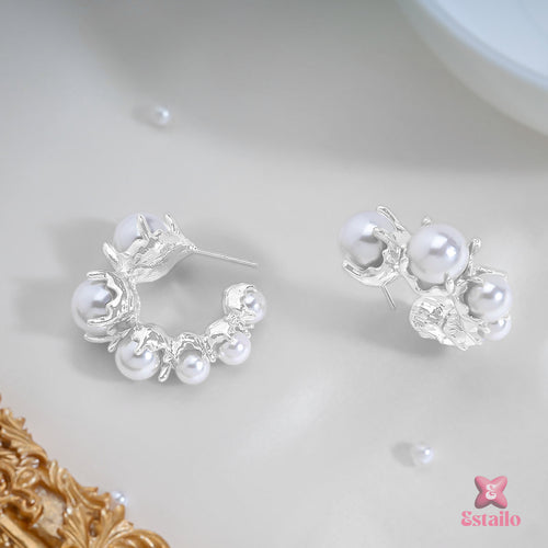 Moonlit Dewdrop Pearl Hoops Earrings