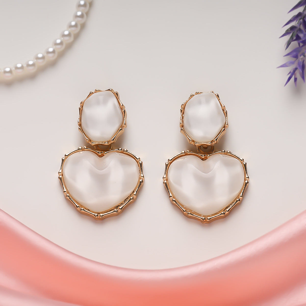 Ivory Glow Heart Earrings