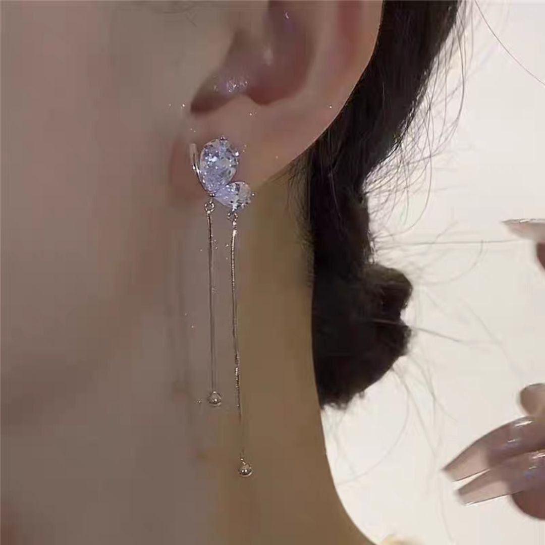 Crystalline Butterfly Tassel Drops Earrings