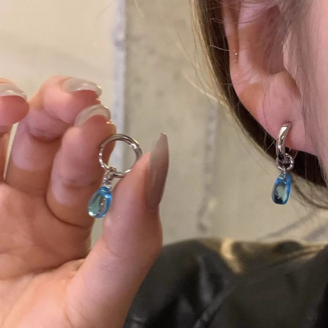 Blue Crystal Huggies Earrings